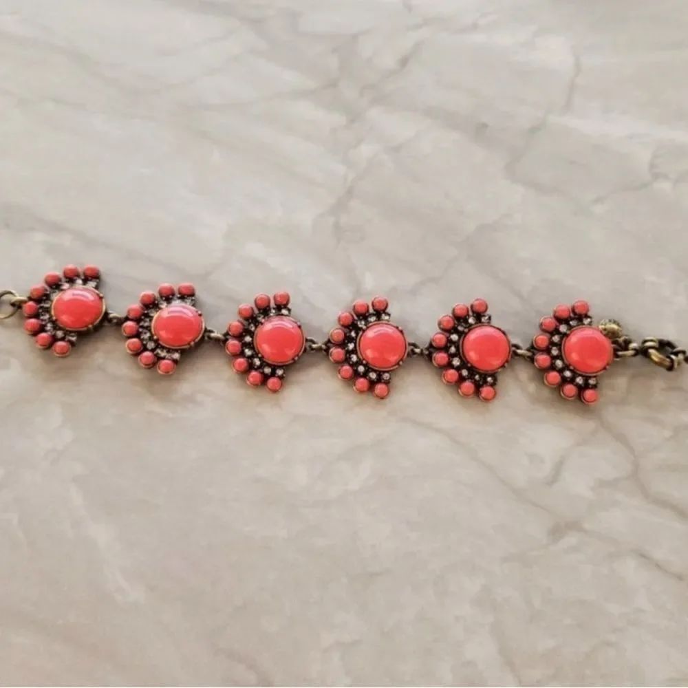 J.Crew Red Pink Coral Enamel Bubble Rhinestones Pave Bracelet Antiqued